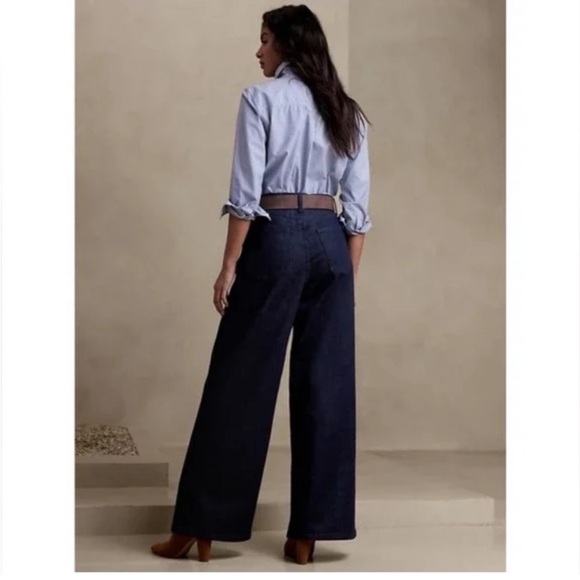 Banana Republic Wide Leg Jeans Pant High Rise Dark Denim Pleated NWT 28/6 - Picture 3 of 13